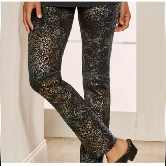 Soft Surroundings Black Mixed Print Pull-on Metallic Ponte Pants Size XL - Picture 1 of 7